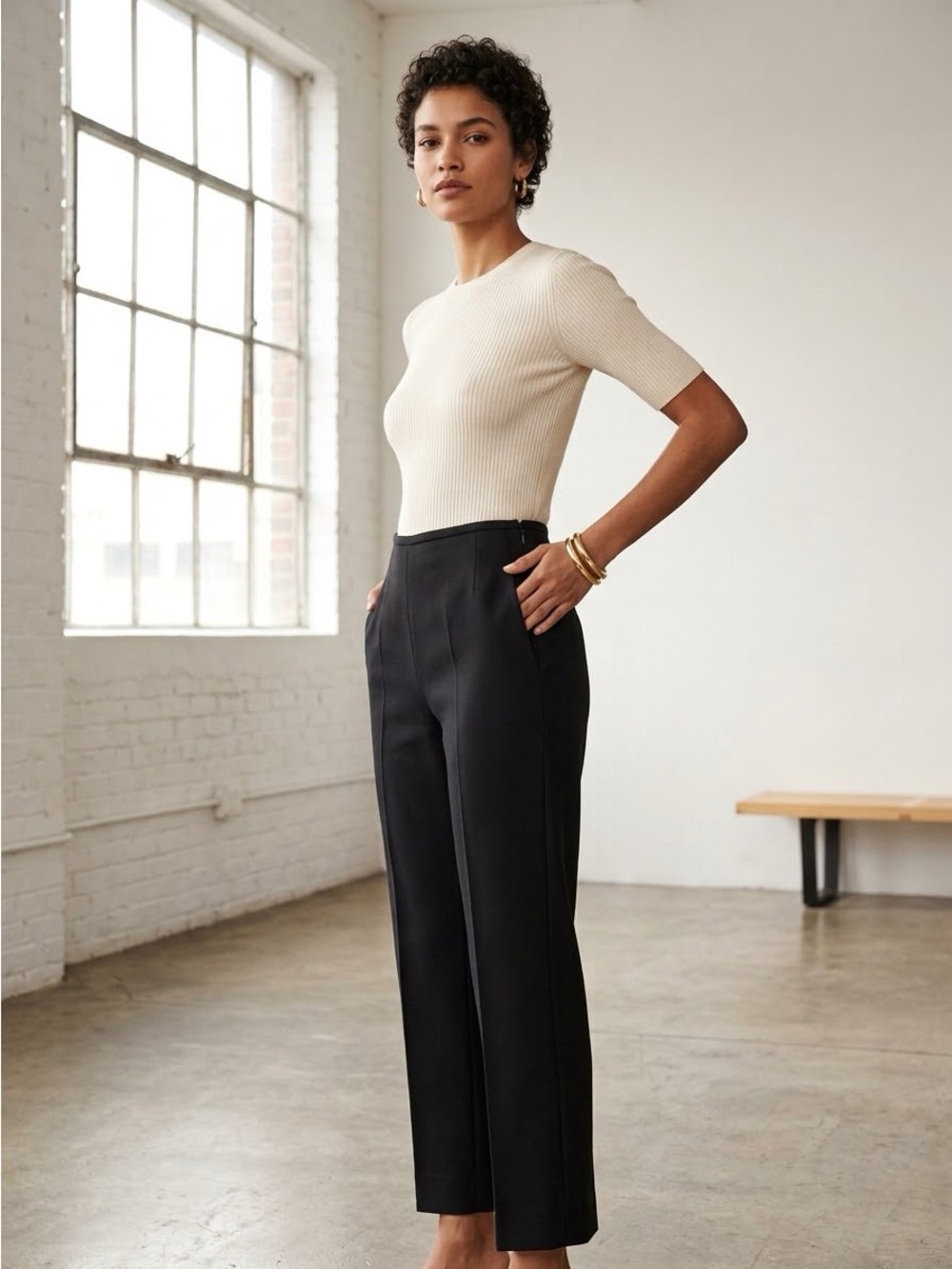 Vintage 90s Jaeger Black Wool High Waisted Straight Leg Trousers - US 12